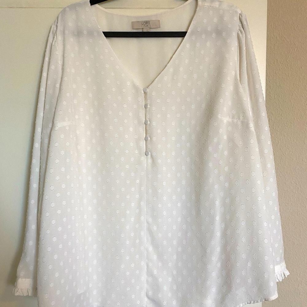 White Loft Plus Blouse with Polka Dots